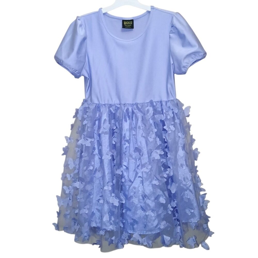 Wicked Girls 10/12 Fit & Flare Dress Purple Butterfly Glinda Tulle Puff Sleeves